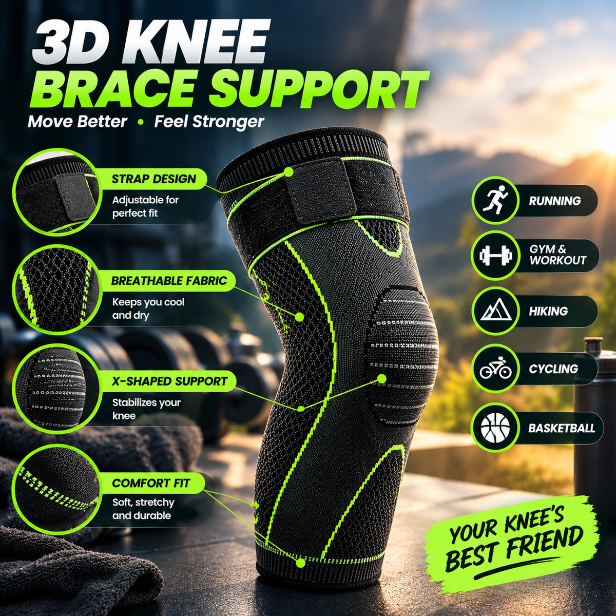3D Elastic Knee Brace✨Fully Stretchable & Adjustable for all Sizes