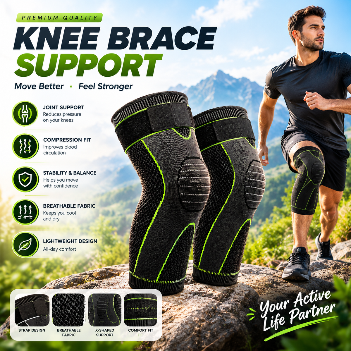 3D Elastic Knee Brace✨Fully Stretchable & Adjustable for all Sizes