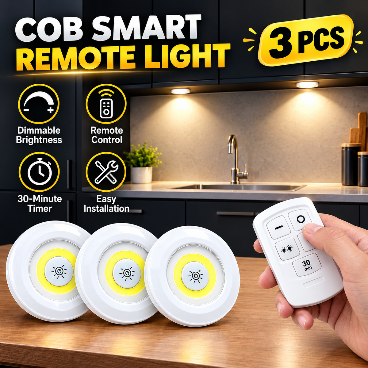 3pcs Wireless Light with Remote Control🔆
