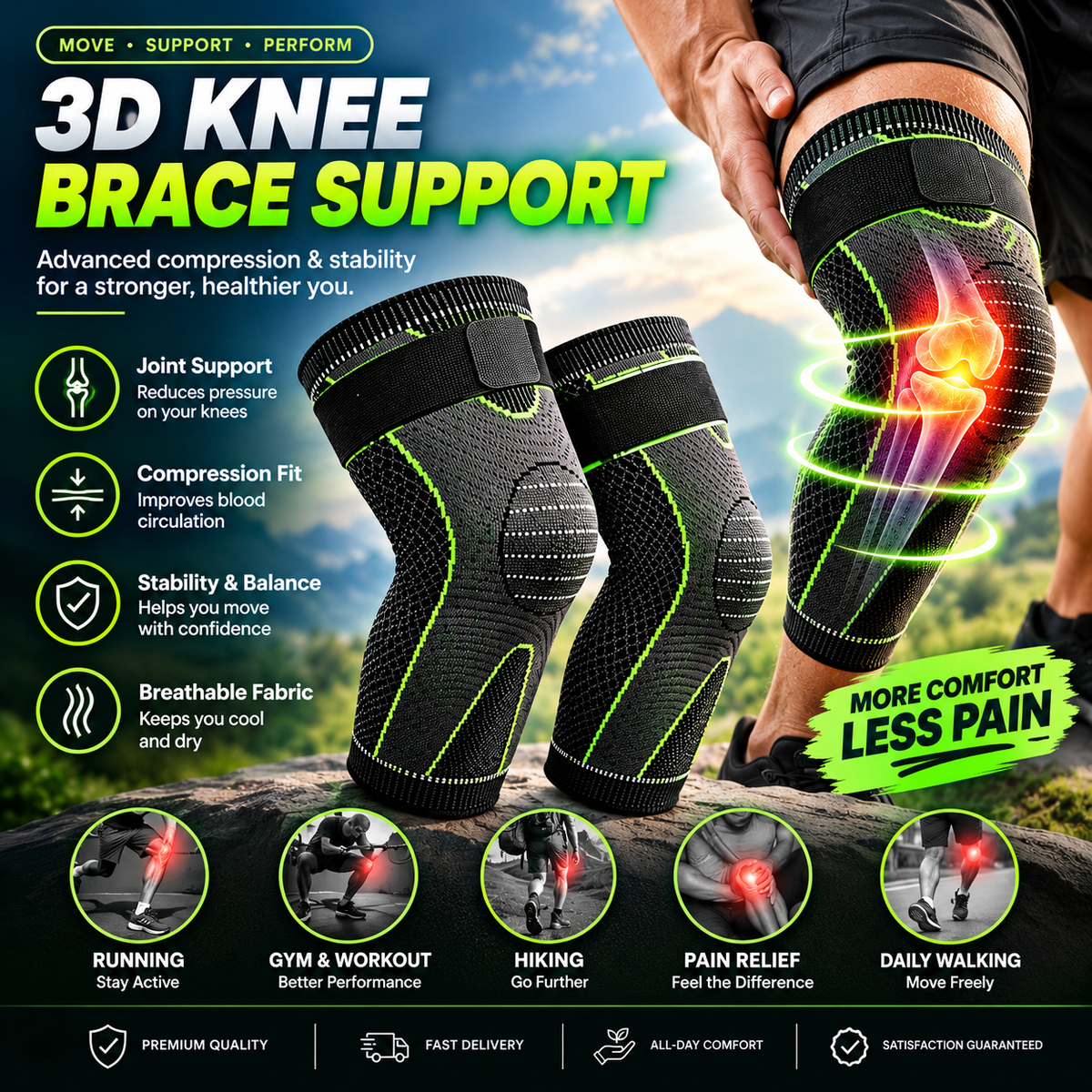 3D Elastic Knee Brace✨Fully Stretchable & Adjustable for all Sizes