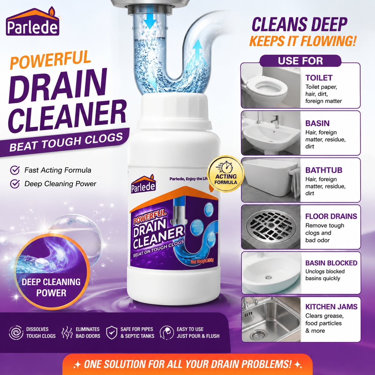 Parlede Powerful Drain Cleaner 🧪Buy 1-Get 1 FREE 🎉