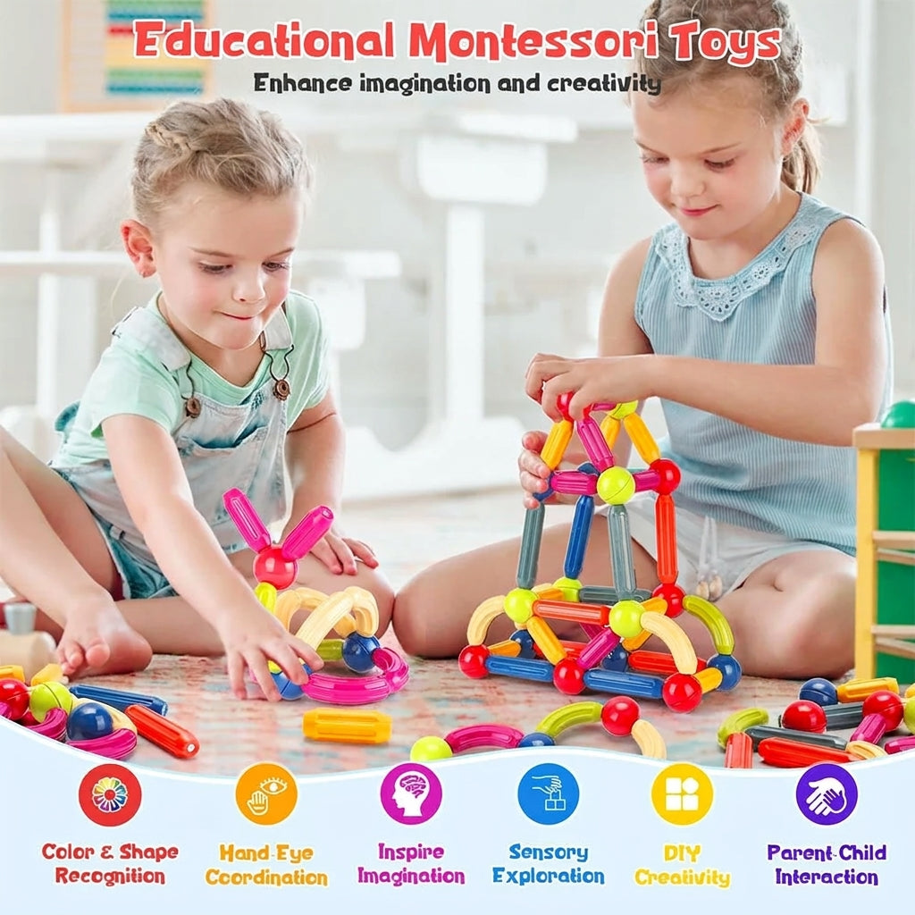 3D Educational Magnetic Sticks & Balls Set for Kids 🧠 42 Pieces Box