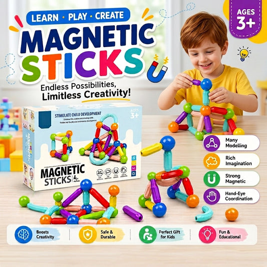 3D Educational Magnetic Sticks & Balls Set for Kids 🧠 42 Pieces Box