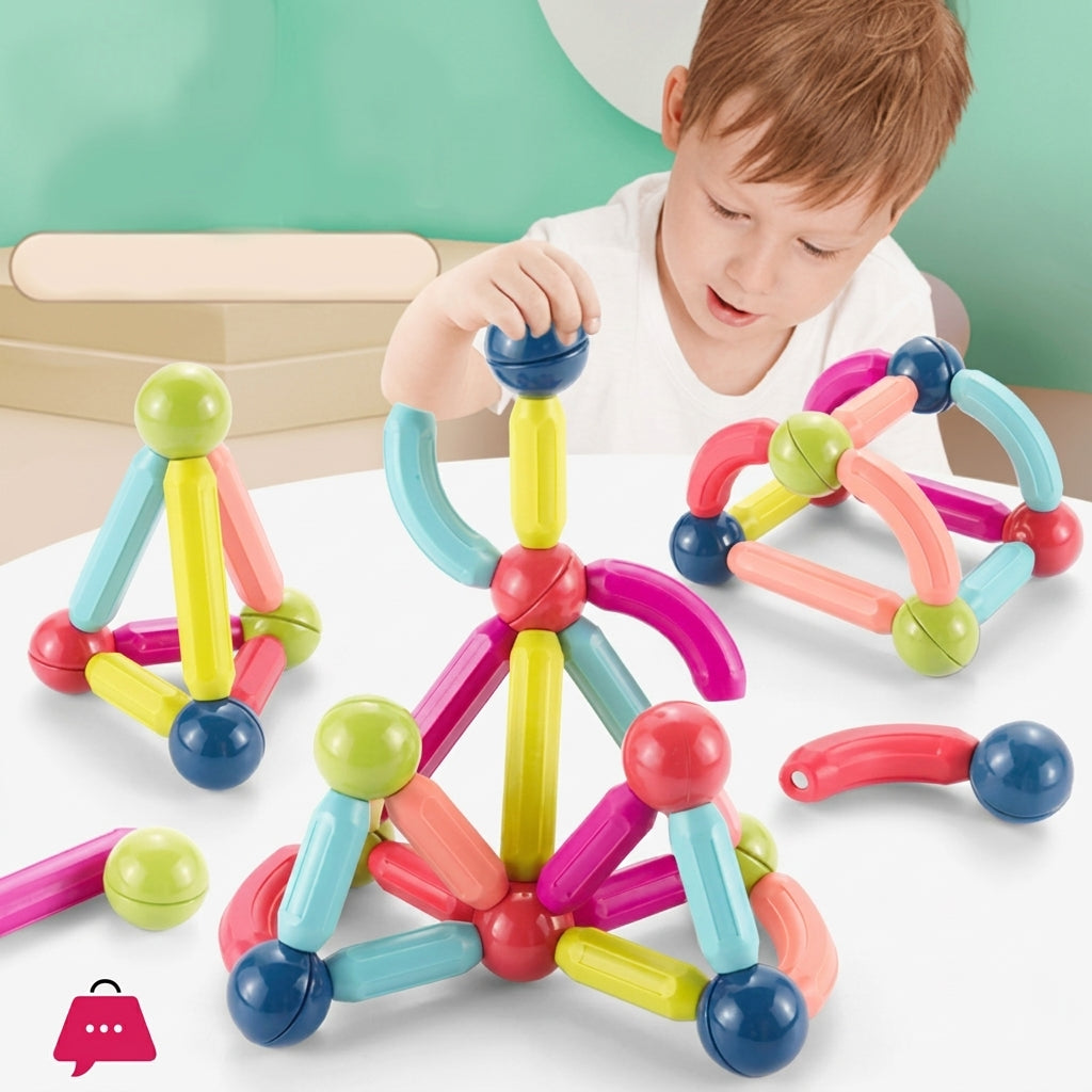 3D Educational Magnetic Sticks & Balls Set for Kids 🧠 42 Pieces Box