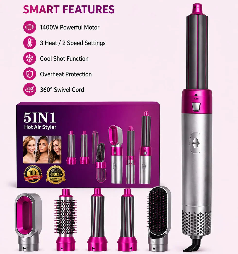 GlamAir 5-in-1 Hair Brush Styler / جلام إير ٥ في ١ لتصفيف الشعر