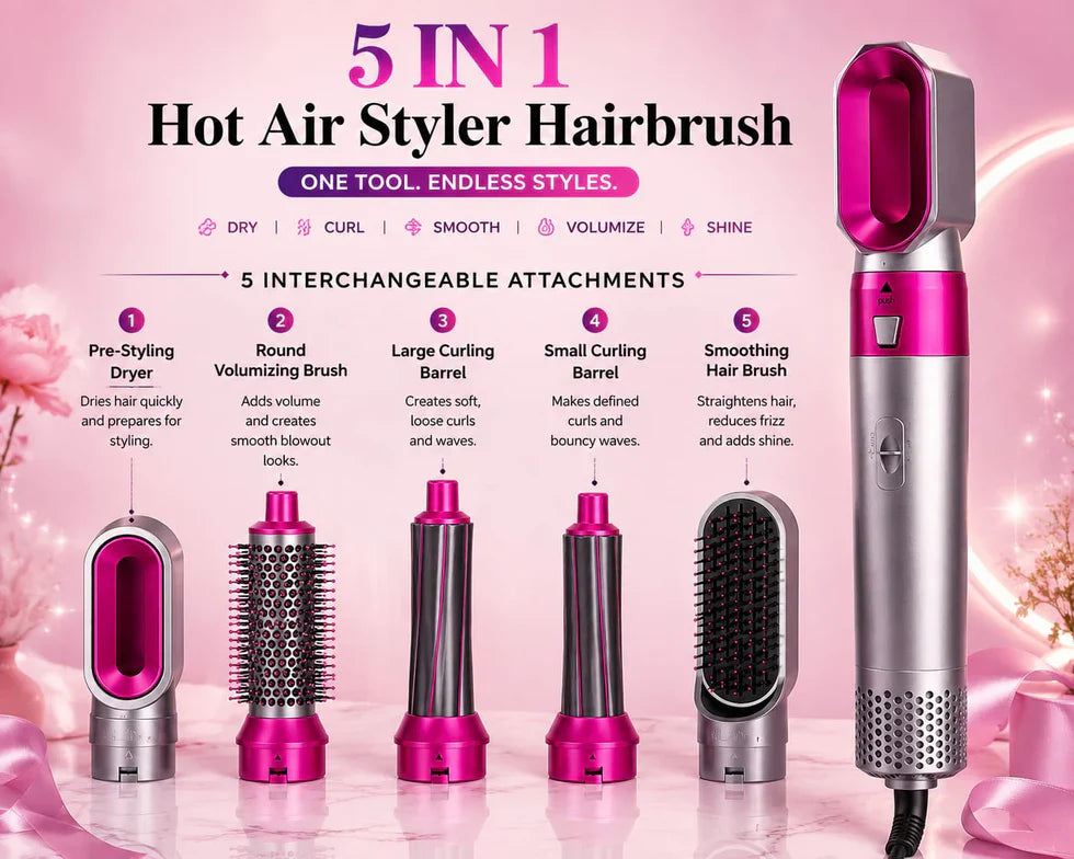 GlamAir 5-in-1 Hair Brush Styler / جلام إير ٥ في ١ لتصفيف الشعر
