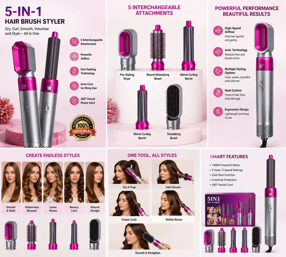 GlamAir 5-in-1 Hair Brush Styler / جلام إير ٥ في ١ لتصفيف الشعر