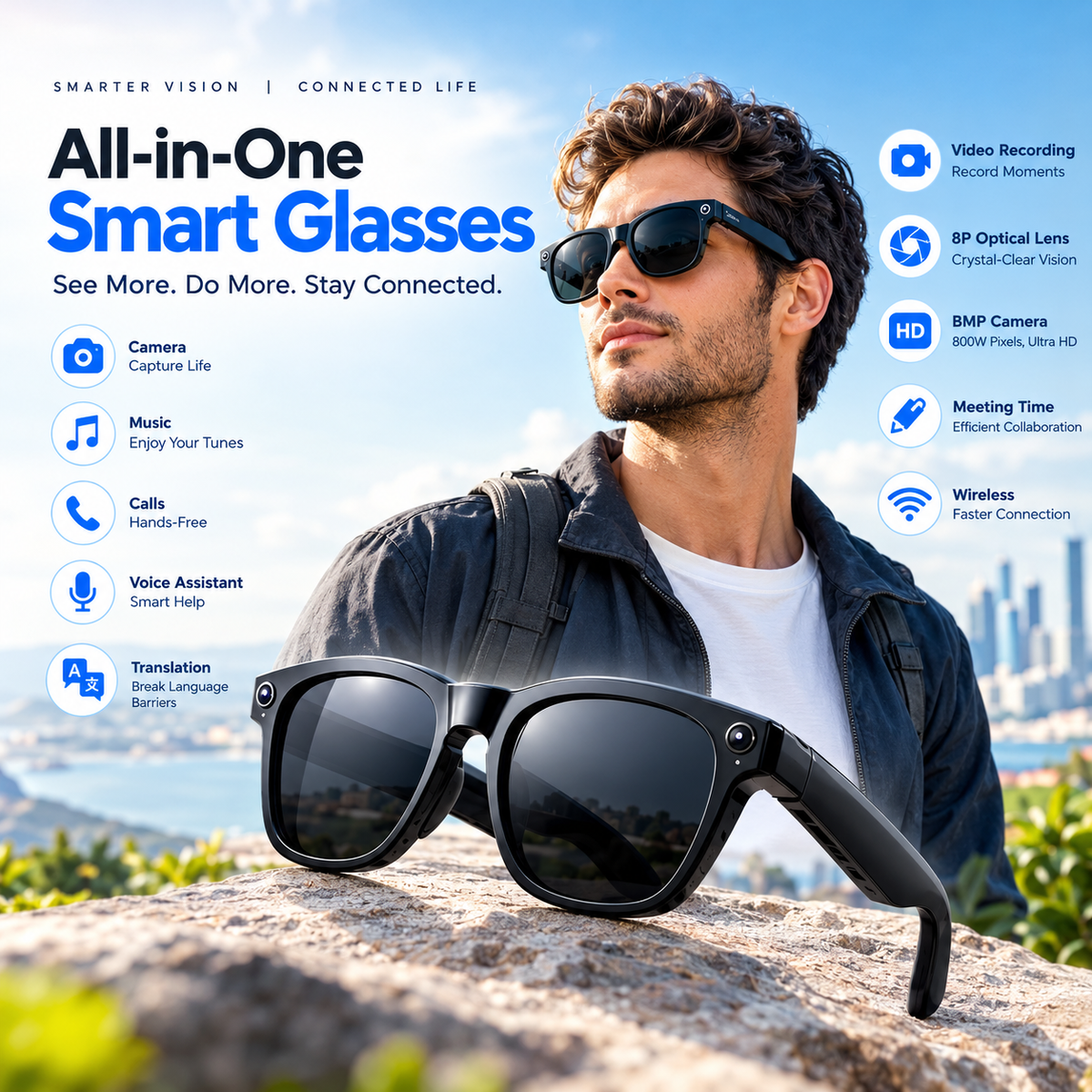 AI Smart Glasses with 8MP HD Camera 🕶️Premium Smart Glasses — Smart Style & Smarter Life”