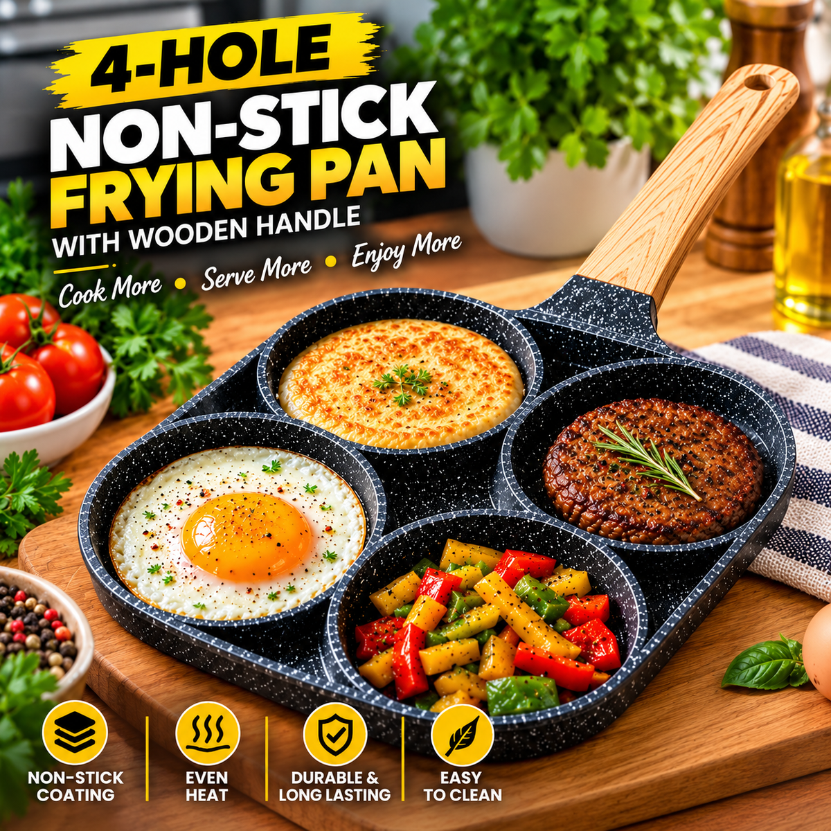 4-Hole Household Nonstick Frying Pan